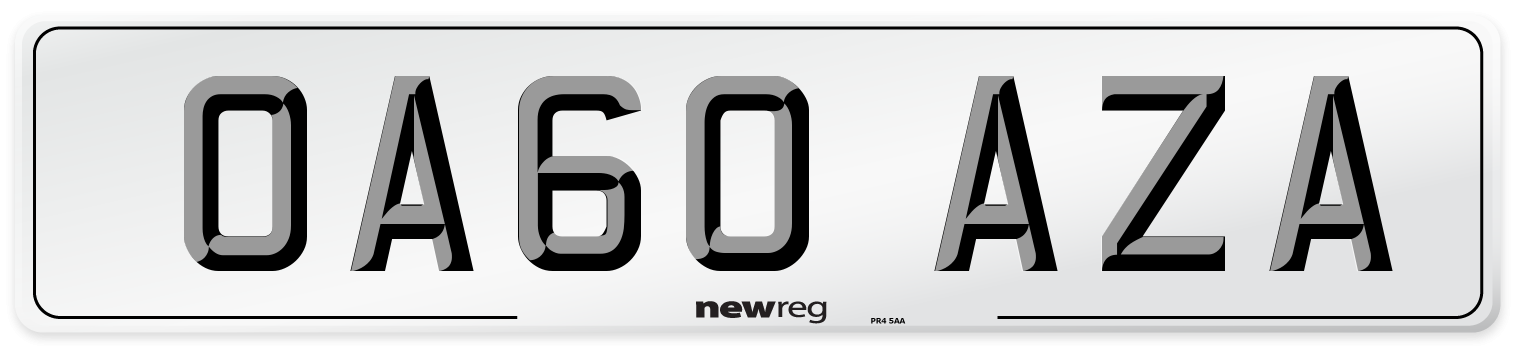 OA60 AZA Number Plate from New Reg
